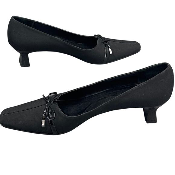 Vaneli Black Square Toe Bow Accent Loafer Style Kitten Heel Dress Shoe Women 8.5 - Picture 7 of 9